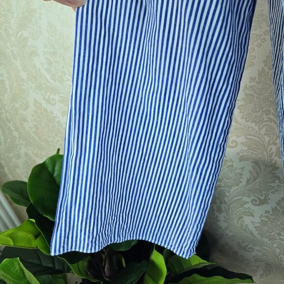 Zara Trafaluc Collection Sz XL Blue White Striped Dress Exposed Back Zip Ruffle - Picture 5 of 12